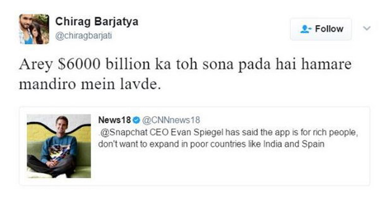 snapchat ceo trolled for his comment about india,snapchatboycott,ceo,evan thomas spiegel,harsh comment about india